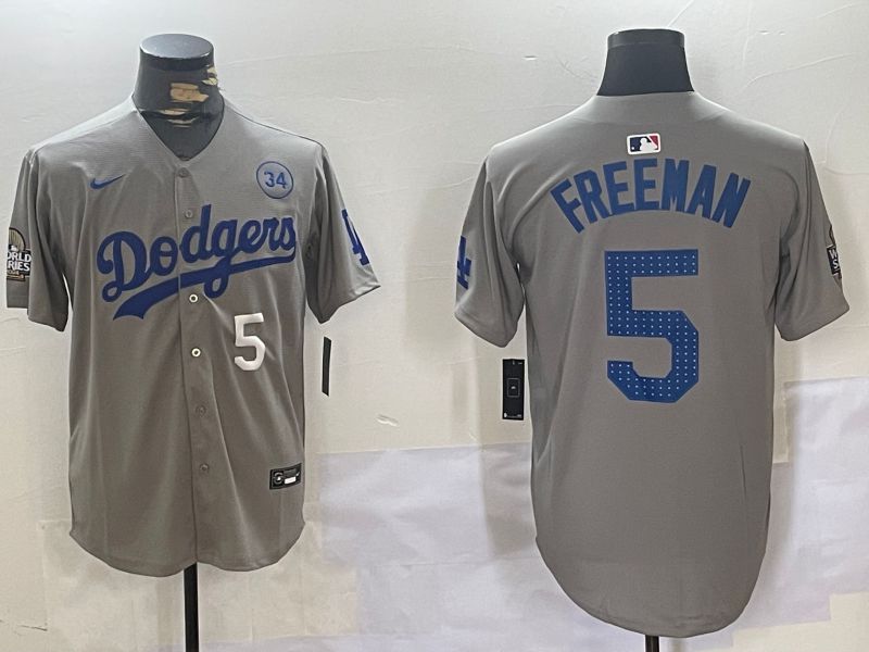 Men Los Angeles Dodgers 5 Freeman Grey Game 2024 Nike MLB Jersey style 11204